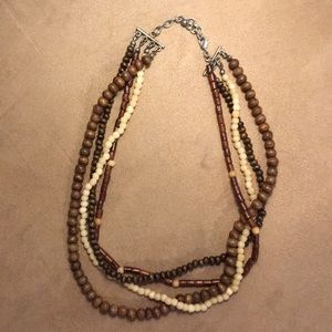 Layered wooden beaded necklace